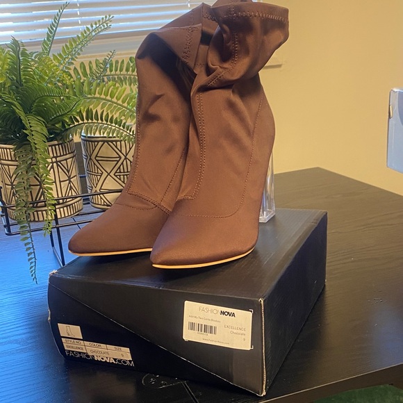 Fashion Nova Chocolate Heeled Boots with Transparent Heel - Picture 2 of 2